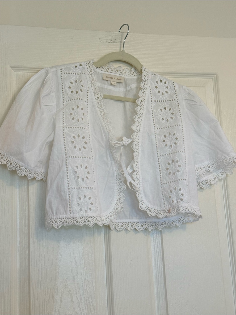 Jennifer & Grace White Cropped Eyelet Lace Top